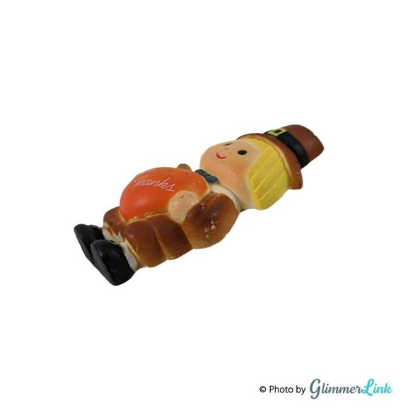 Vintage 1985 ENESCO Give Thanks Pilgrim Pumpkin Thanksgiving Plastic Brooch - Picture 3 of 6